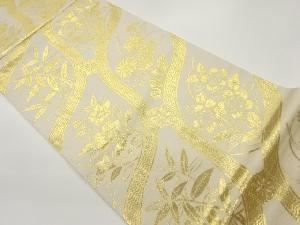 立涌に草花模様織出し袋帯